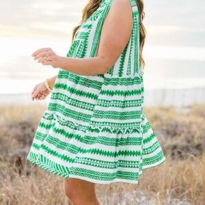 Cupshe Green & White Printed Sleeveless Ruffle Dress